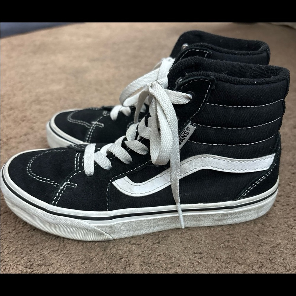 Vans Black and White High-Top Sneakers with Signature Stripe